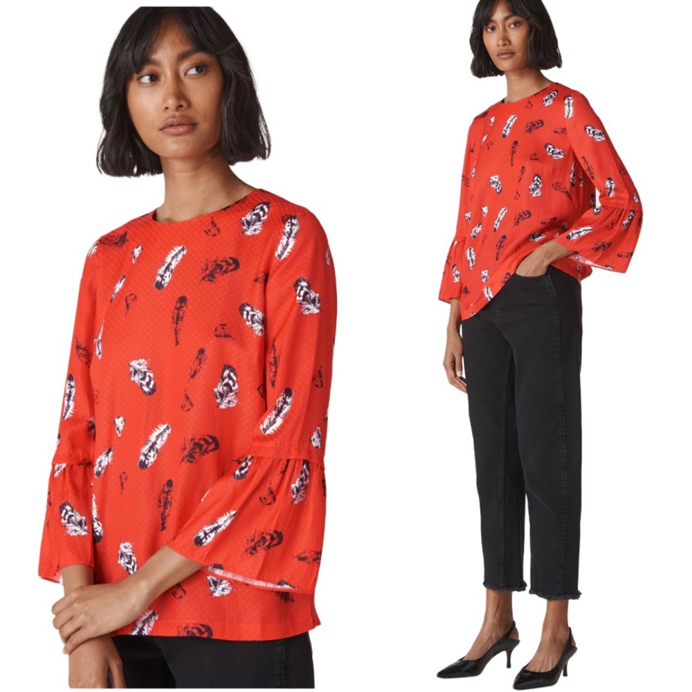 Whistles Feather Print Millie Frill Top